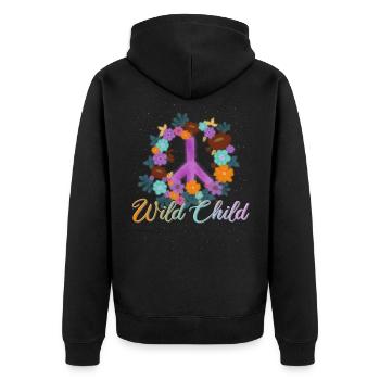 Wild Child Peace Hippies Woodstock Retro - Unisex Premium Organic Zip Hoodie - black - Back - Nico (187cm)