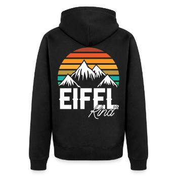 Eifelkind Retro Gebirge Wandern Berge - Unisex Premium Bio Zip Hoodie - Schwarz - Hinten - Nico (187cm)