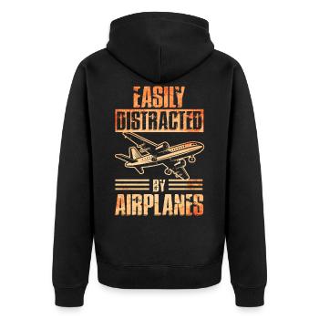 Ich Liebe Flugzeuge Fliegen - Unisex Premium Bio Zip Hoodie - Schwarz - Hinten - Nico (187cm)