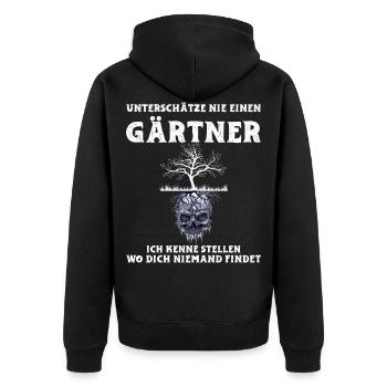 Garten Gärtner Baum Niemand Totenkopf Schädel - Unisex Premium Bio Zip Hoodie - Schwarz - Hinten - Nico (187cm)