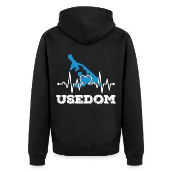 Usedom battement de coeur île vie mer Baltique plage - Veste à capuche bio Premium Unisexe - noir - Dos - Nico (187cm)