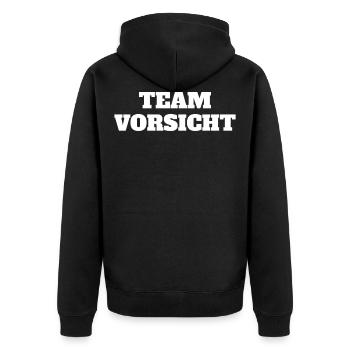 Team Vorsicht Lockdown Virus Covid Epidemie Lustig - Unisex Premium Bio Zip Hoodie - Schwarz - Hinten - Nico (187cm)