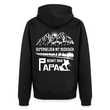 Wandern Superhelden Mit Rucksack nennt man Papa - Unisex Premium Bio Zip Hoodie - Schwarz - Hinten - Nico (187cm)