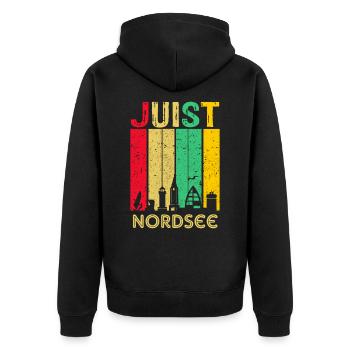Juist Skyline Retro Wattenmeer Ostfriesland - Unisex Premium Bio Zip Hoodie - Schwarz - Hinten - Nico (187cm)