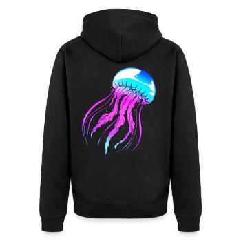 Qualle - Unisex Premium Bio Zip Hoodie - Schwarz - Hinten - Nico (187cm)