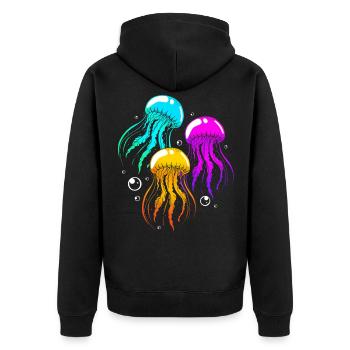 Qualle - Unisex Premium Bio Zip Hoodie - Schwarz - Hinten - Nico (187cm)