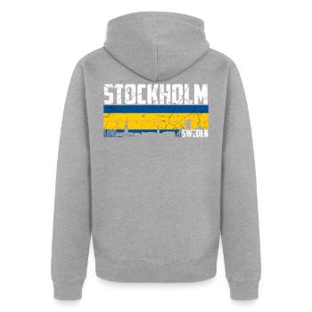 Stockholm Skyline Suède Ville natale - Veste à capuche bio Premium Unisexe - gris chiné - Dos - Nico (187cm)