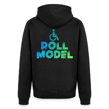 Modèle en fauteuil roulant - Veste à capuche bio Premium Unisexe - noir - Dos - Nico (187cm)