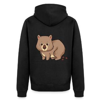 Wombat I Wombats I Tiere die Kacken Portraits - Unisex Premium Bio Zip Hoodie - Schwarz - Hinten - Nico (187cm)