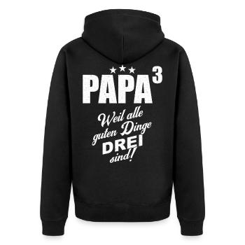Papa Drillinge Weil alle guten Dinge drei sind - Unisex Premium Bio Zip Hoodie - Schwarz - Hinten - Nico (187cm)
