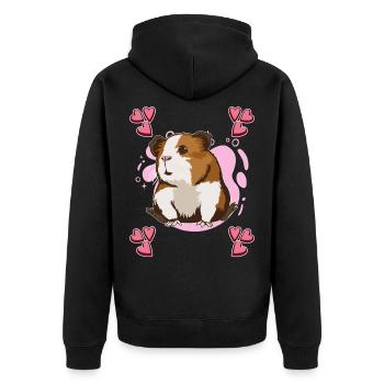 Meerschweinchen Pink Heart Design Guinea Pig - Unisex Premium Bio Zip Hoodie - Schwarz - Hinten - Nico (187cm)