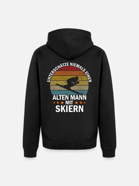 Mann mit Skiern - Unisex Premium Bio Zip Hoodie - Schwarz