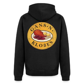 Gans N Kloßes I Gänsebraten mit Klößen - Unisex Premium Bio Zip Hoodie - Schwarz - Hinten - Nico (187cm)