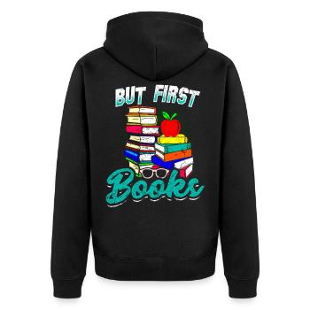 Bücher Buch Lesen Literatur - Unisex Premium Bio Zip Hoodie - Schwarz - Hinten - Nico (187cm)