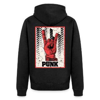 Teufelshorn Punks Punk - Unisex Premium Bio Zip Hoodie - Schwarz - Hinten - Nico (187cm)