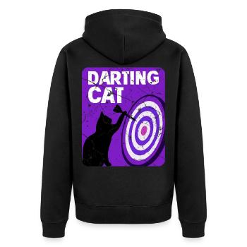 Dartspieler Katze - Unisex Premium Bio Zip Hoodie - Schwarz - Hinten - Nico (187cm)
