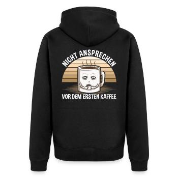 Erst Kaffee Dann Reden - Unisex Premium Bio Zip Hoodie - Schwarz - Hinten - Nico (187cm)