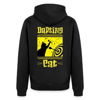 Dartspieler Katze Dart sport - Unisex Premium Bio Zip Hoodie - Schwarz - Hinten - Nico (187cm)