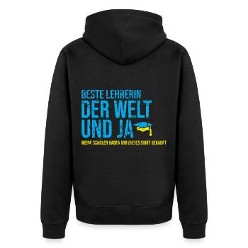 Beste Lehrerin Schule Schulunterricht - Unisex Premium Bio Zip Hoodie - Schwarz - Hinten - Nico (187cm)