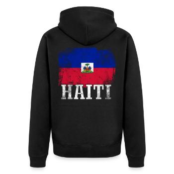 Urlaub Ferien Haiti Flagge - Unisex Premium Bio Zip Hoodie - Schwarz - Hinten - Nico (187cm)
