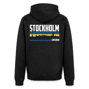 Stockholm Skyline - Unisex Premium Bio Zip Hoodie - Schwarz - Hinten - Nico (187cm)