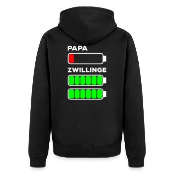 Papa Zwillinge Vater Akku leer Batterie Lustig - Unisex Premium Bio Zip Hoodie - Schwarz - Hinten - Nico (187cm)