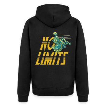 Rollstuhl ohne Limit Handicap Motivation - Unisex Premium Bio Zip Hoodie - Schwarz - Hinten - Nico (187cm)