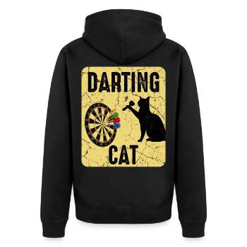 Dartspieler Katze - Unisex Premium Bio Zip Hoodie - Schwarz - Hinten - Nico (187cm)