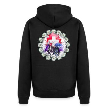 Vache d'hérens avec drapeau suisse et edelweiss - Veste à capuche bio Premium Unisexe - noir - Dos - Nico (187cm)