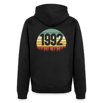 Born in 1992 - Unisex Premium Organic Zip Hoodie - black - Back - Nico (187cm)