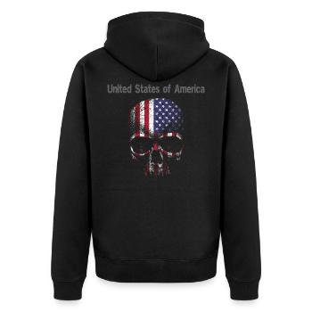 Skull America Flags USA Souvenir - Unisex Premium Organic Zip Hoodie - black - Back - Nico (187cm)