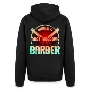 Barber Vintage - Unisex Premium Bio Zip Hoodie - Schwarz - Hinten - Nico (187cm)