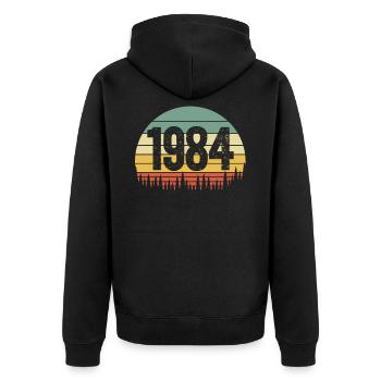 Born in 1984 - Unisex Premium Organic Zip Hoodie - black - Back - Nico (187cm)