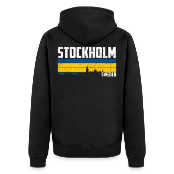 Stockholm Skyline - Unisex Premium Bio Zip Hoodie - Schwarz - Hinten - Nico (187cm)