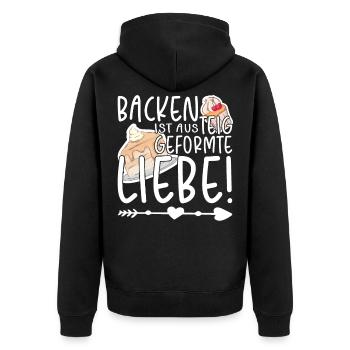 Backen ist aus Teig geformte Liebe, Bäcker - Unisex Premium Bio Zip Hoodie - Schwarz - Hinten - Nico (187cm)