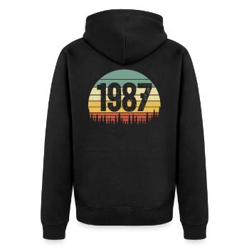Born in 1987 - Unisex Premium Organic Zip Hoodie - black - Back - Nico (187cm)