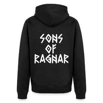 Söhne von Ragnar Wikinger Axt Seekrieger - Unisex Premium Bio Zip Hoodie - Schwarz - Hinten - Nico (187cm)