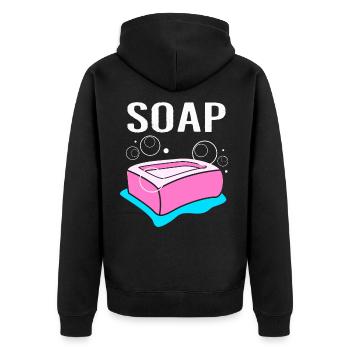 Seife - Unisex Premium Bio Zip Hoodie - Schwarz - Hinten - Nico (187cm)