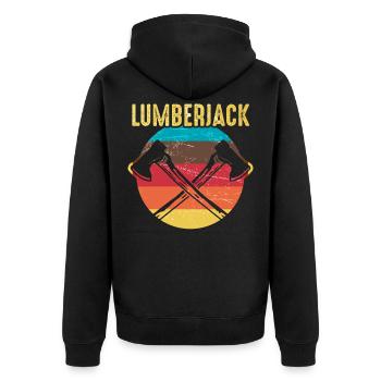 Lumberjack Holzarbeiter Forstwart Holzbearbeitung - Unisex Premium Bio Zip Hoodie - Schwarz - Hinten - Nico (187cm)