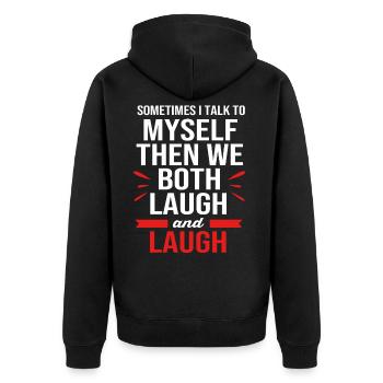 Lustige Sprüche Selbstgespräche Lachen - Unisex Premium Bio Zip Hoodie - Schwarz - Hinten - Nico (187cm)