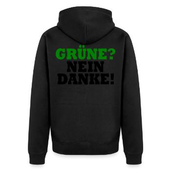 grüne nein danke - Unisex Premium Bio Zip Hoodie - Schwarz - Hinten - Nico (187cm)