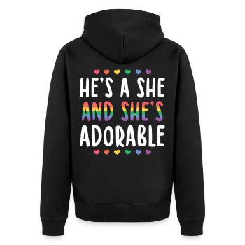 He's a She and She's Adorable Gay Lesbian Culture - Unisex Premium Organic Zip Hoodie - black - Back - Nico (187cm)