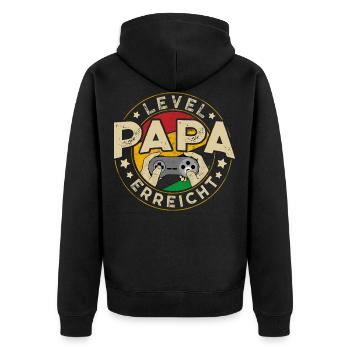 Level PAPA Erreicht - Unisex Premium Bio Zip Hoodie - Schwarz - Hinten - Nico (187cm)