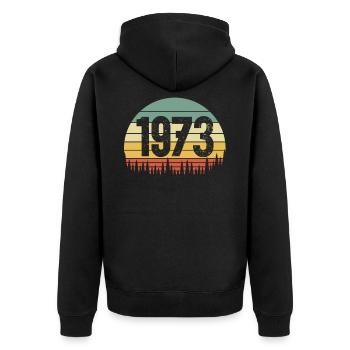 Geburtsjahr Jahrgang 1973 - Unisex Premium Bio Zip Hoodie - Schwarz - Hinten - Nico (187cm)