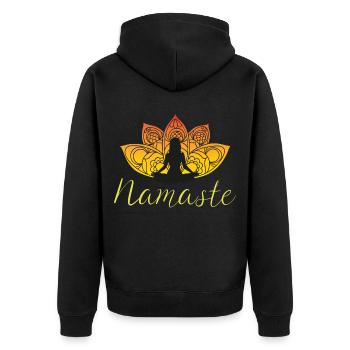 Yoga Namaste Lotusblume Meditation - Unisex Premium Bio Zip Hoodie - Schwarz - Hinten - Nico (187cm)