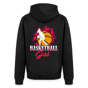 Basketballspieler Basketball Mädchen - Unisex Premium Bio Zip Hoodie - Schwarz - Hinten - Nico (187cm)