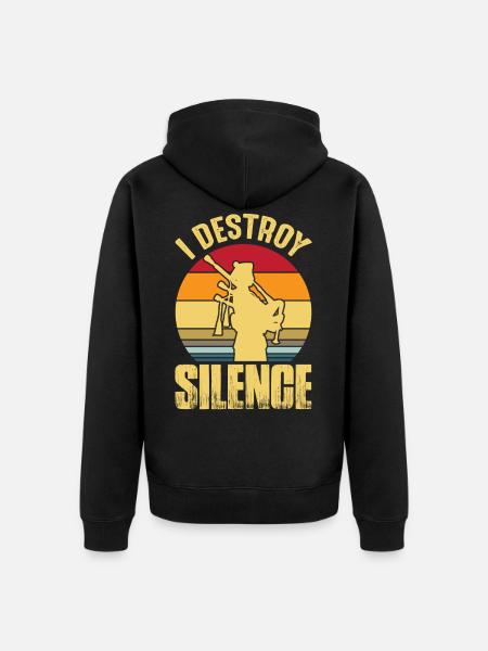 Dudelsack Destroy Silence Sackpfeife Retro - Unisex Premium Bio Zip Hoodie - Schwarz
