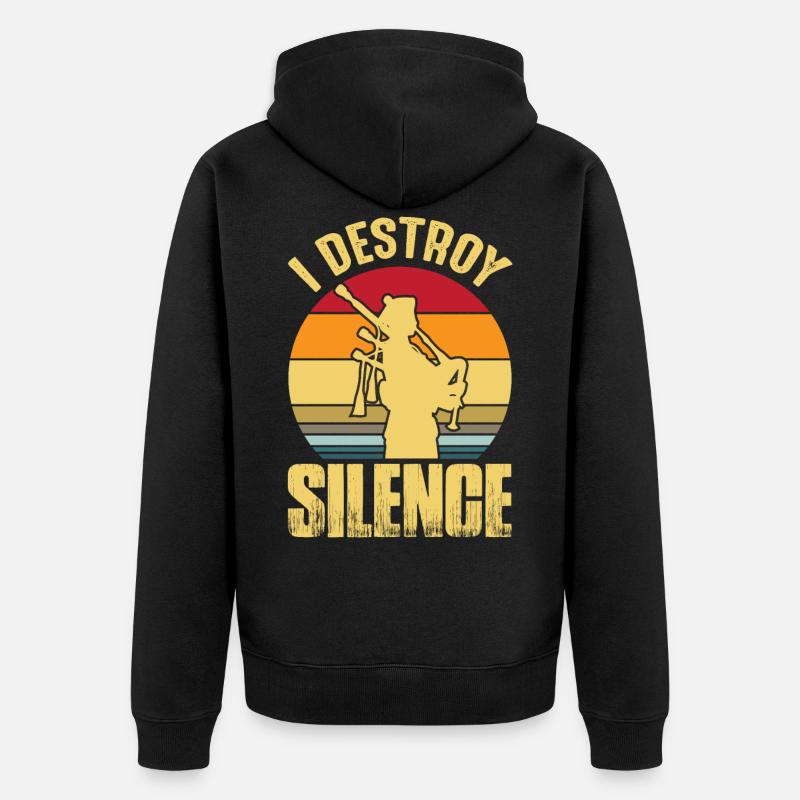 Dudelsack Destroy Silence Sackpfeife Retro - Unisex Premium Bio Zip Hoodie - Schwarz