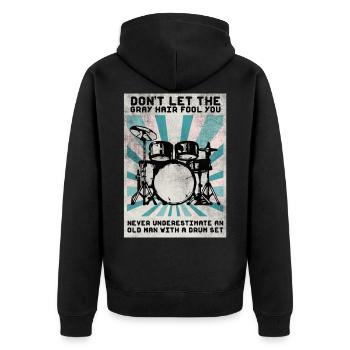 Schlagzeug Drum Sticks Schlagzeuger Opa - Unisex Premium Bio Zip Hoodie - Schwarz - Hinten - Nico (187cm)