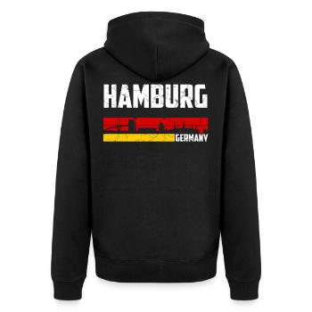 Hamburg Heimatstadt Deutschland - Unisex Premium Bio Zip Hoodie - Schwarz - Hinten - Nico (187cm)